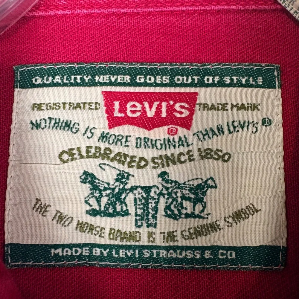 Levi's L Red Cotton Twill Button Down Shirt Long Sleeve Workwear Casual VTG